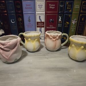Floral Ceramic Mug Set - Pink, Yellow, Green